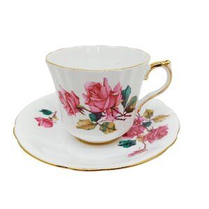 Vintage Royal London Tea Cup & Saucer Set white Red Rose Floral Numbered